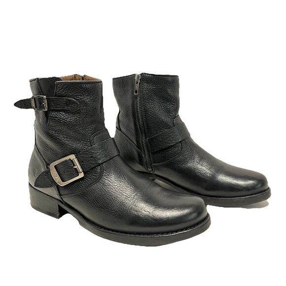 Frye Vicky Engineer Boots Womens Size 9.5B Black Leather Ankle Bootie Motorcycle - Picture 1 of 11